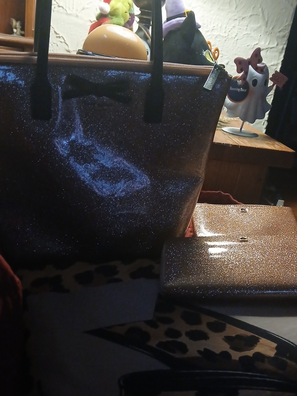 Kate Spade Glitter Tote Bag and Wallet Set - Black Sparkle 3 Piece Set
